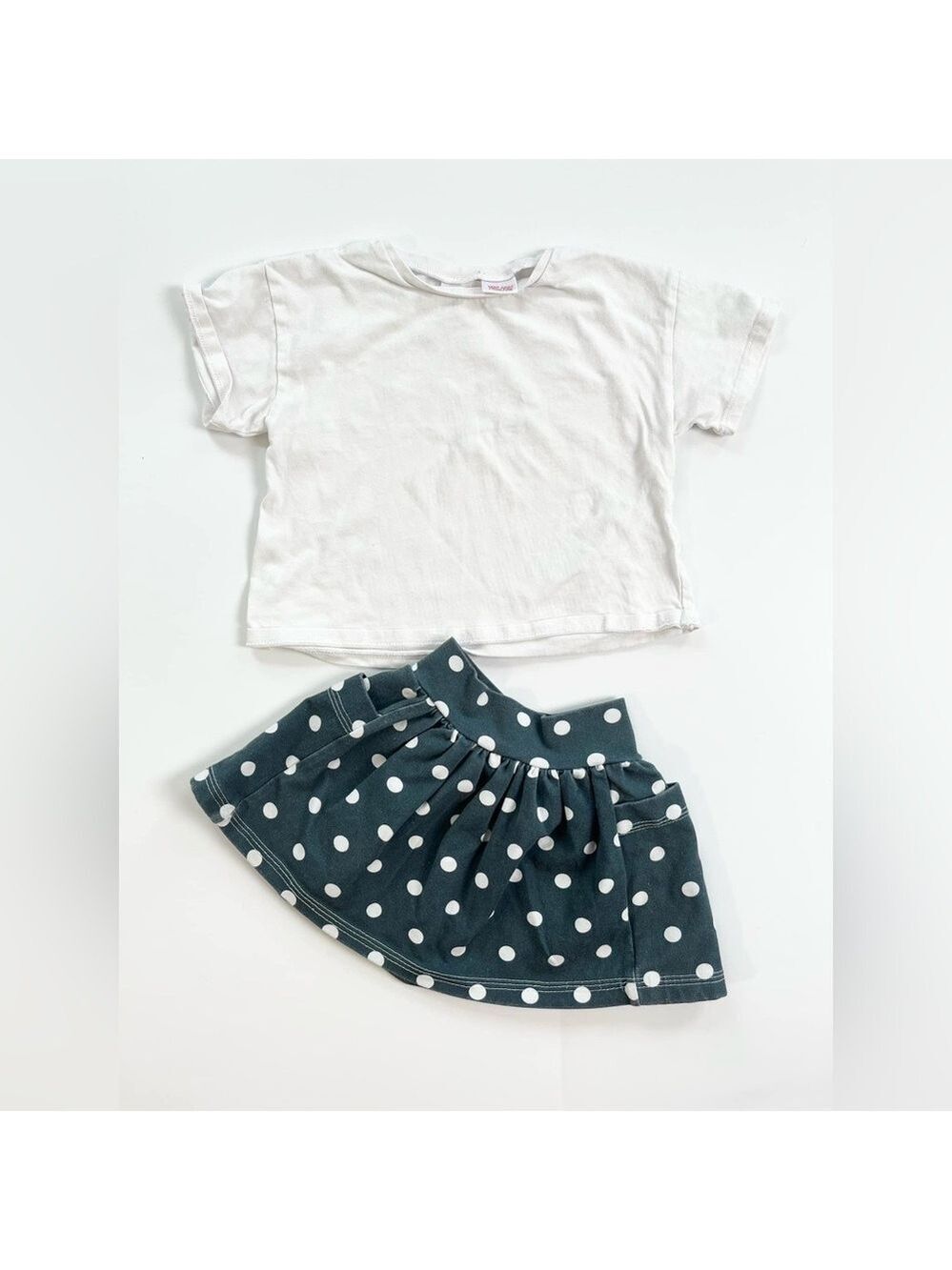 Zara White and Turquoise Polkadot Matching Skirt Set